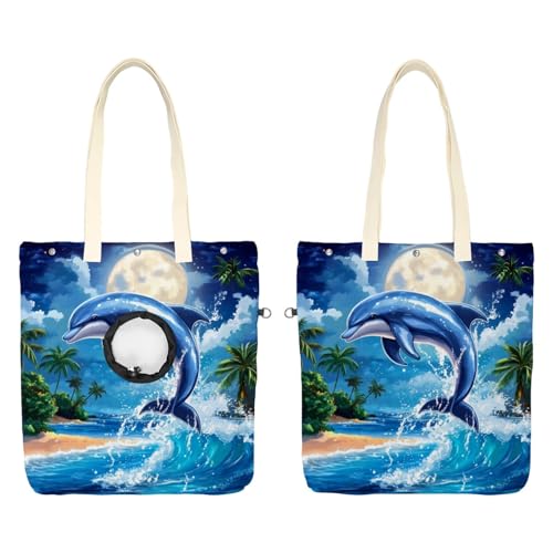Pet Canvas Shoulder Bag Soft-Sided,Dog Purse Carrier for Small Dogs and Cats, Portable Pet Handbag with Adjustable Hole, Pet Washable Travel Tote Bag,Seaside Dolphin 19.3''x16.5''