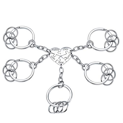 U7 Custom BFF Heart Pendant for Boy Girls Stainless Steel Personalized Engraved Best Friend Keychains Set for 5 People