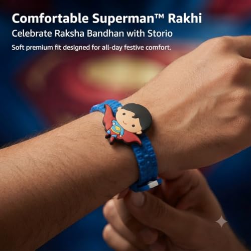 Image of Storio Superman Silicone Band Rakhi | Officially Licensed | Rakhi for Boys, Bhaiya, Bhai | Raksha Bandhan Gift