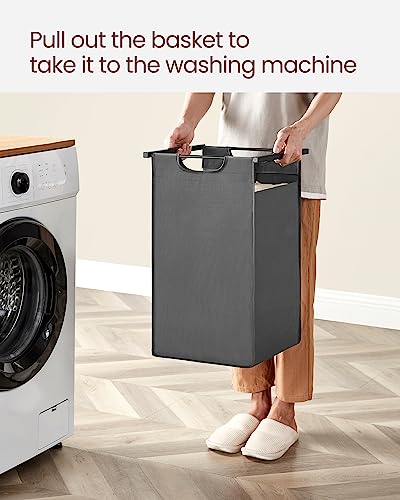 VASAGLE Laundry Basket, 2-Compartment Laundry Hamper, Pull-Out and Removable Liner Bags, Clothes Sorter, Shelf, Metal Frame, 2 x 46 L, 73 x 33 x 72 cm, Slate Grey and Rustic Brown BLH201G01 - Image 8