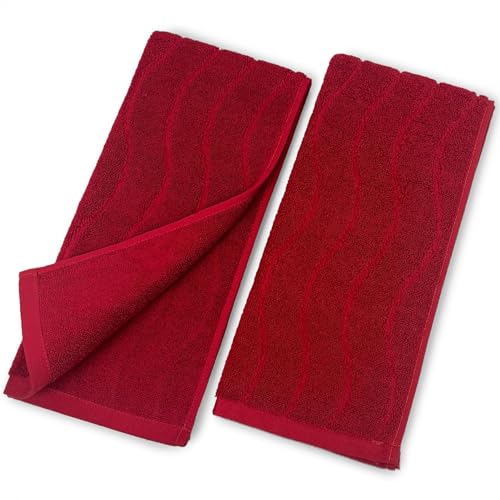 2-Piece Hand Towels for Bathroom in Red Super Soft Decorative Hand Towel Set Wavy Jacquard Small Size 13x29 Inches