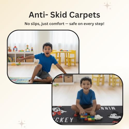 Image of Athom Living Mickey & Minnie Mouse Runner Carpet 2x4.5 Ft, Soft Printed Mat with Anti-Skid Backing, Durable Washable Runner for Kids Bedroom, Play Area & Playroom Decor