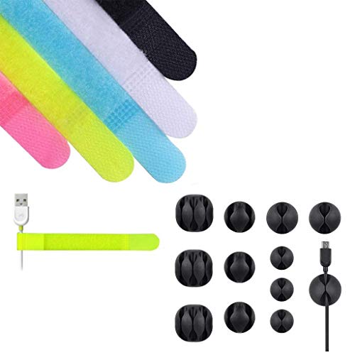Avantree Cable Management Set: 20 Pcs Cable Ties Straps Cord Organizer (Pack Of 1) And 12 Pcs Durable Adhesive Cord Holders Cable Clips (Pack Of 1) For Headphones Phones Electronics Pc Wires #TOP5
