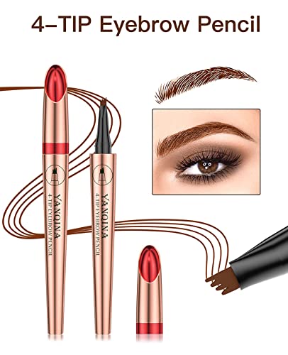 Eyebrow Pencil Micro-Blading Pen - Natural Looking 4 Point Eyebrow Pen, Eye Makeup With Long-Lasting, Waterproof, And Portable Microblading Eyebrow Hair (#1 Light Brown) #TOP1