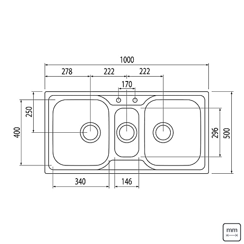 Cuba de Sobrepor em Aço Inox Acetinado 2 Cubas e Auxiliar 100X50cm com Acessórios e Misturador, Tram