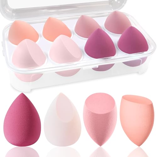 DUAIU Juego de esponjas para maquillaje, 4 colores, esponjas para maquillaje para líquido, crema y polvo, esponja para base sin látex con 1 soporte para esponja, 8 piezas