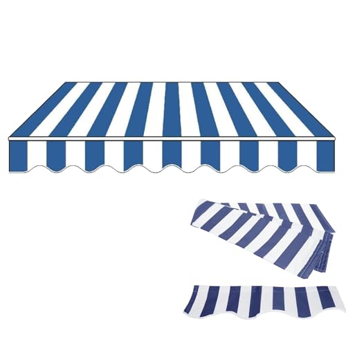 Tela de repuesto para toldos retráctiles con cenefa, impermeable, lona a rayas blancas y azules para toldos retráctiles, poliéster de 280 g, ideal para patio, terraza, balcón (250 x 200 cm)