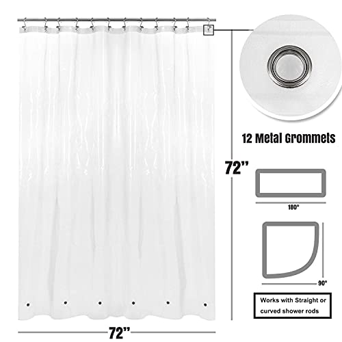 N&Y Home Shower Curtain Liner With 6 Magnets & 3 Suction Cups With Clip - Waterproof Plastic Shower Liner Leak-Proof For Bathroom - Peva, 72X72 Inches, Clear #TOP4