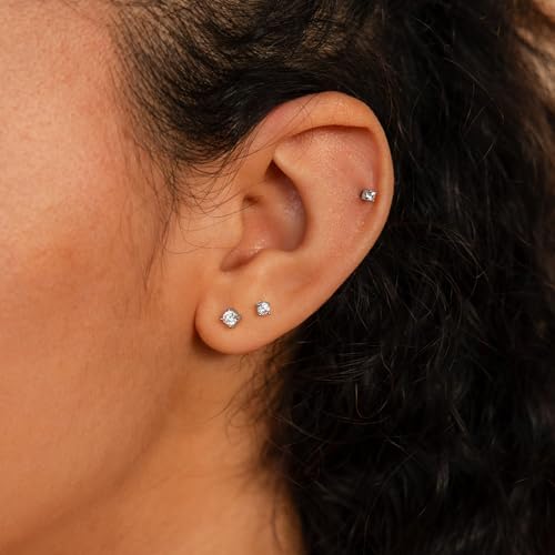 Image of 5 Pairs 14K Gold Plated Stud Earrings for Women, Hypoallergenic Earring Sets for Multiple Piercing, Premium Cubic Zirconia Studs Earrings for Women