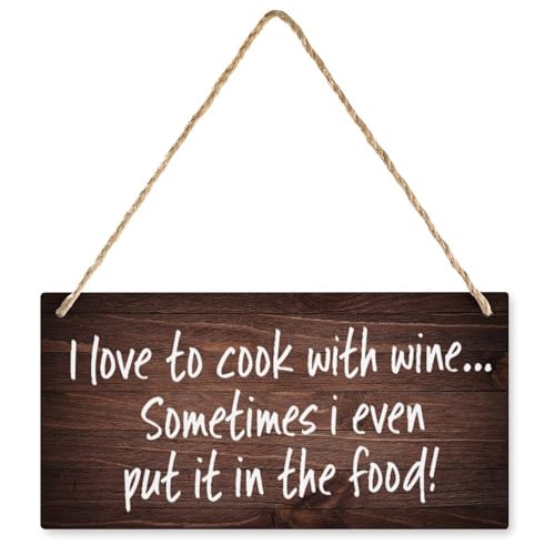 Wooden Sign For Front Door I Love To Cook With Wine Sometimes I Even Put It In Thee Food Wood Sign,Hanging Printed Wooden Plaque Decor,Farmhouse Kitchen Wall Decor Sign 8x12 Inch