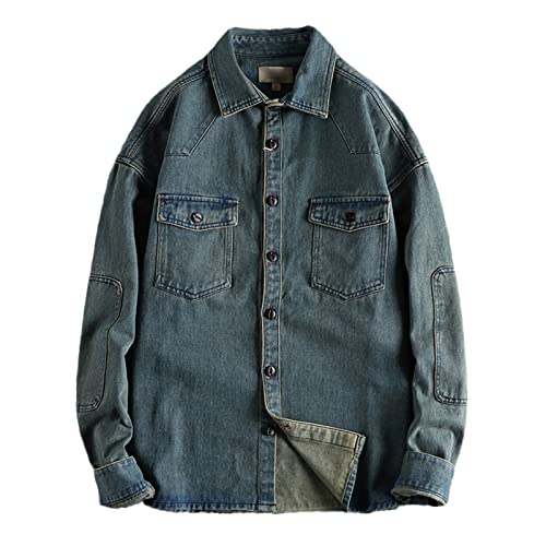 Chemises en jean pour homme bleu rétro : la toile épaisse style vintage XL