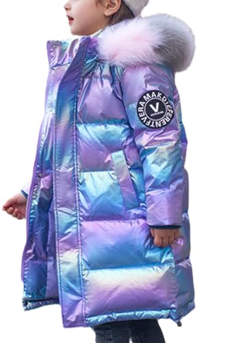 Image of LAVIQK Kid Girls Fur Hooded Parka Puffer Down Jacket Coat Thick Winter Parka Mid Long Duck Down Puffer Padded Jacket