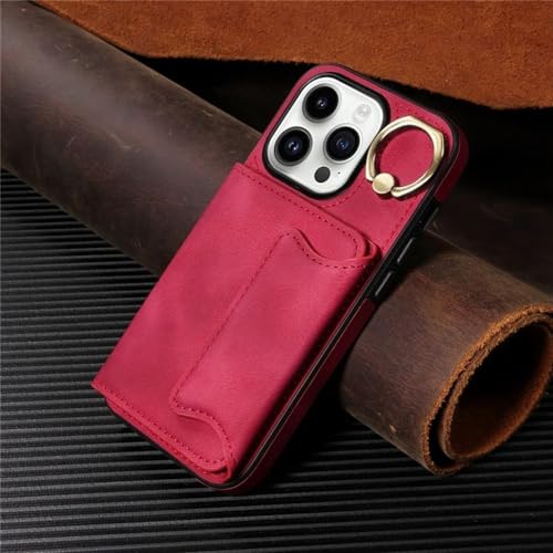 Étui iPhone 14 anti-chute en cuir rouge avec anneau de maintien