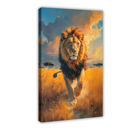 Toile lion savane africaine tableau deco pour rassurer et inspirer les enfants