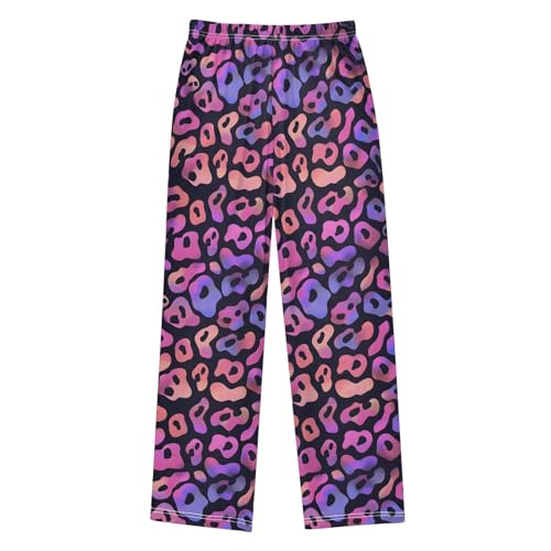 Pajama Pants Sleep Pants Soft Elastic Waist Pajama Lounge Pants Purple Leopard Print for 6-14 Years Old2