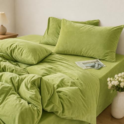 Flanell Bettwäsche 135x200 Grün Salbeigrün Winter Warm Plüsch Kuschelig – Ansicht 1