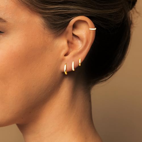 Gold Huggie Hoop Earrings Set for Women, 14K Real Gold Plated Small Hypoallergenic Earrings Sets for Multiple Piercings Jewely, Tiny Cartilage Hoop Earrings for Women2