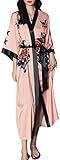 MEDUOLA Albornoces de Verano para Mujer Bata Kimono de Satén Pijama Seda Estampado con Talla Única Camisón Largo Sexy y Elegante rosa pájaro