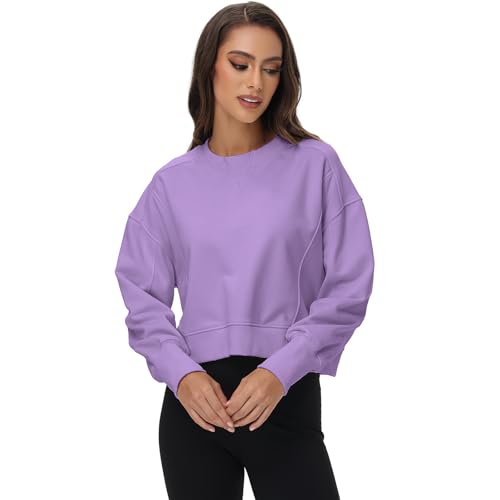 Image of Oymyakon Womens Oversized Cropped Sweatshirts Crew Neck Long Sleeve Pullover Sweater Fall Fashion Clothes