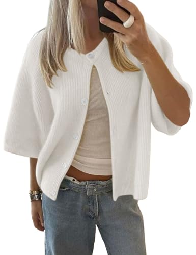 Image of Cioatin Women Yellow Short Sleeve Button Down Crop Cardigan Sweater Y2K Oversized Aesthetic Knit Shirt Tops Preppy Girls