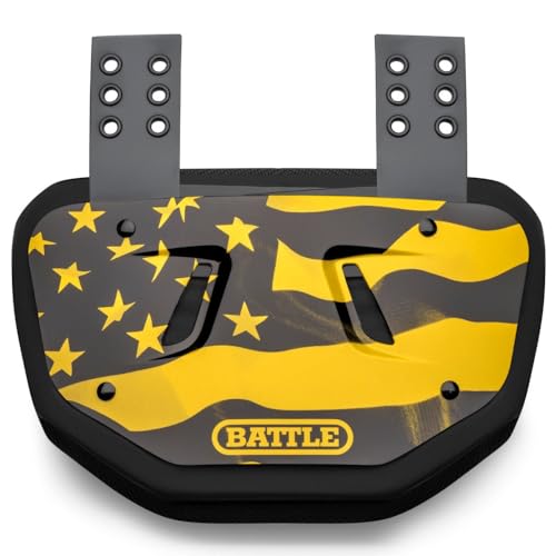 Battle Sports Novelty Football Back Plate - Hard Shell Lower Back Protector with Contoured Foam for High-Impact Protection - Adult American Flag Gold/Black