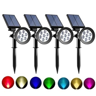 Sunklly Solar Spot Lights Outdoor Color Changing, 8 Lighting Modes 2-in-1 Solar Lights Outdoor Waterproof, Auto On/Off Multicolor Solar Powered Landscape Spotlights for Garden Patio Yard Pool, 4 Pack