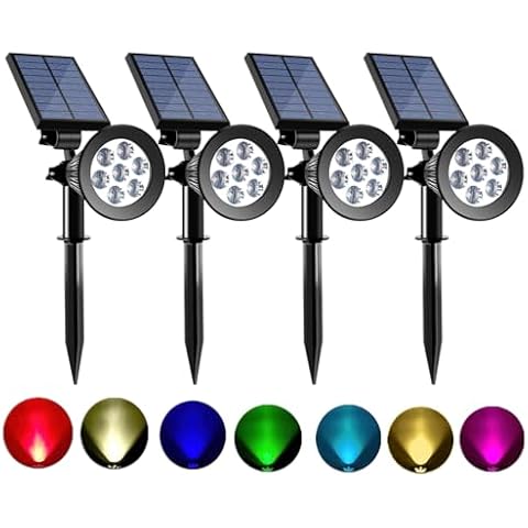 Sunklly Solar Spot Lights Outdoor Color Changing, 8 Lighting Modes 2-in-1 Solar Lights Outdoor Waterproof, Auto On/Off Multicolor Solar Powered Landscape Spotlights for Garden Patio Yard Pool, 4 Pack Cover