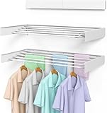 SZJoyBet Laundry Drying Rack, Collapsible Wall Mounted Clothes Drying Rack - Drying Rack Clothing Foldable,Space Saving, 31.5' Wide, 13.2 Linear Ft, 5 Aluminum Rods, 60 lb Capacity (White, 31.5')