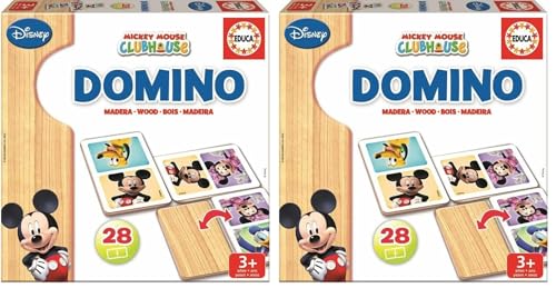 Educa - 16037 - Domino en Bois - Mickey et Minnie (Lot de 2)