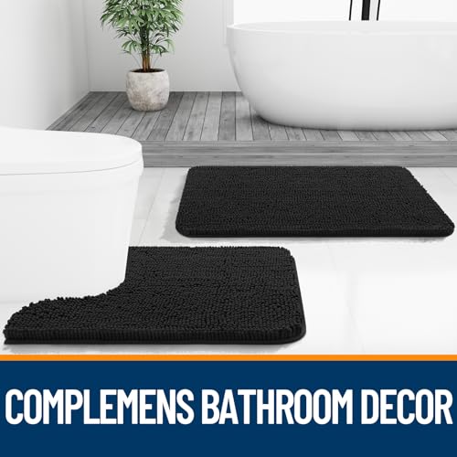 Image of OLANLY Bathroom Rugs Sets 2 Piece, Soft Absorbent Chenille Bath Mats Area Rug Set, Non-Slip, Quick Dry, Machine Washable Bath Mats for Bathroom, Home Decor Accessories (30 inchx20 inch+24 inchx16 inch, Black)