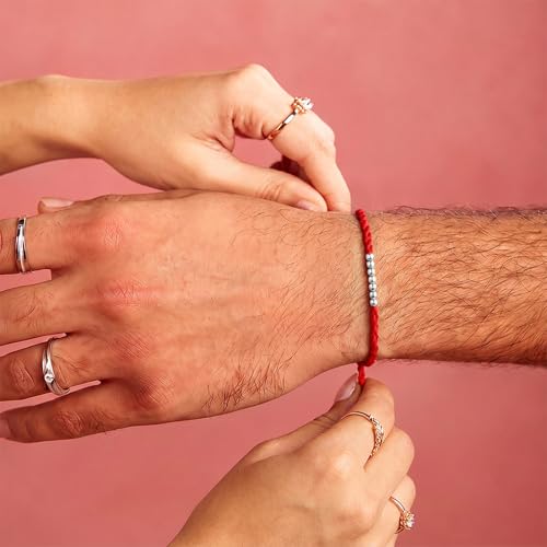 Image of ZAVYA 925 Sterling Silver Designer Interlocked Beads Rhodium Plated Rakhi for Men