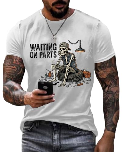 Waiting on Parts Tshirt Skeleton Shirt Mechanic Shirt for Men White