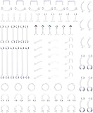 TAMAÑO CÓMODO: Espárragos para la nariz 20G (0,8 mm), Aro para la nariz en forma de herradura 16G (1,2 mm), Anillos para el ombligo 14G (1,6 mm), Perforación industrial 14G (1,6 mm), Septum en forma de U: 16G (1,2 mm), Ceja Anillos: 16 G (1,2 mm), puede usar varios retenedores de perforación juntos si tiene varias perforaciones.