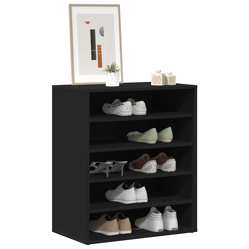 Zapatero negro 60 x 35 x 70 cm de madera con 5 estantes, organizador de zapatos para montaje en suelo o pared, fácil de limpiar