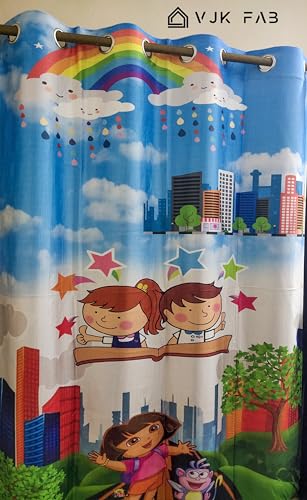 Image of 3D Printed Cartoon Design Curtains for Kids Room, School, Kids Home, Window, Door, 4x5 feet Long Set of 1 Pc