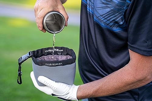 Image of Club Scrub Golf Club and Golf Ball Cleaning Bag, Waterproof Clean Face Technology Liner, Detachable Clip, Machine Washable, Cleans Club Grooves, Dry Exterior (Neoprene or Microfiber Option Available)