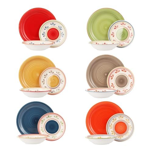KASANOVA Servizio piatti 6 persone Casablanca in stoneware, servizio piatti 18 pezzi, set piatti moderni, piatti ceramica per microonde, Multicolore, lavabili in lavastoviglie