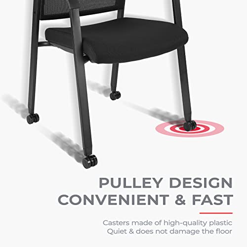 Clatina Mesh Back Guest Reception Arm Chairs With Wheels, Waiting Room Chairs With Upholstered Fabric Seat And Ergonomic Lumbar Support For Office Conference School Church Black #TOP5