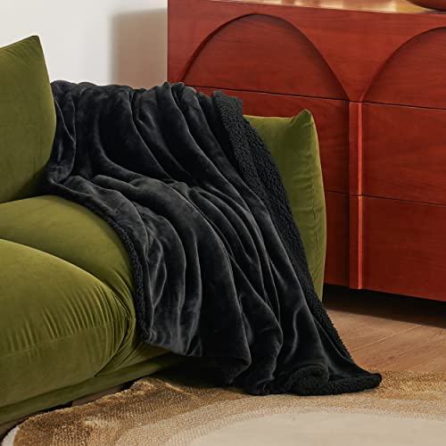 Image of Bedsure GentleSoft Sherpa Fleece Throw Blanket for Couch, Non-Heated, Thick and Warm Throw for Women and Men, Soft Fuzzy Plush Blanket for Winter, Black, 50x60 Inches