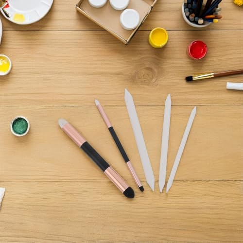 Cabilock Juego de 5 Herramientas de Dibujo para Difuminar Doble Cabezal (grande y Pequeño) Dorado 3 Esponjas para Frotar Papel, Pincel de Esponja para Sombras y Herramienta - imagen 5