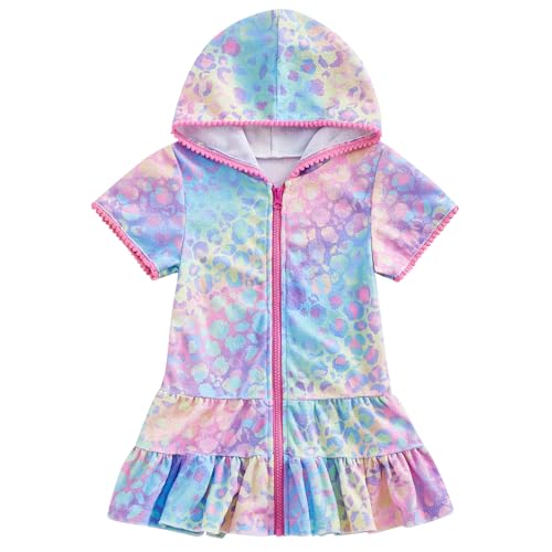 Mubineo Toddler Girl Short Sleeve Swimsuit Beach Dress Cute Cover Ups Ruffle Bathing Suit Cover Up Kimono Kids Swimwear