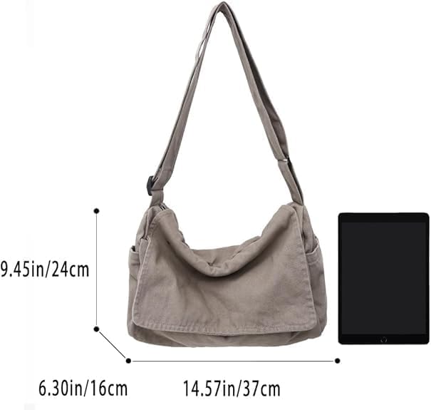 Canvas Messenger Bag Large Messenger Bags for Women Men Casual Canvas Crossbody Shoulder Bag with Multiple Pockets