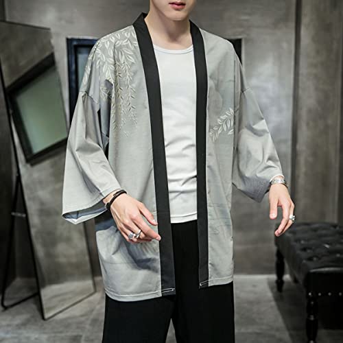 Men's Japanese Haori Jacket Kimono Cardigan 3/4 Sleeve Noragi Casual Happi Coat4