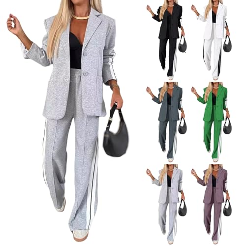 Womens Fall 2 Piece Blazer Set Oversized Jacket Wide Leg Pants Sets Lapel Button Up Blazers Business Casual Outfits Set4