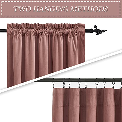 Image of RYB HOME Velvet Curtains 63 inches Long, Rod Pocket Soft Fabric Curtains & Drapes for Bedroom Cafe, Wild Rose, W 42 x L 63, 2 Panels Set | Thermal Insulated, Privacy, Sunlight UV Heat Blocking, Laundry Office, Wild Rose, W42 x L63, 2 Panels Set