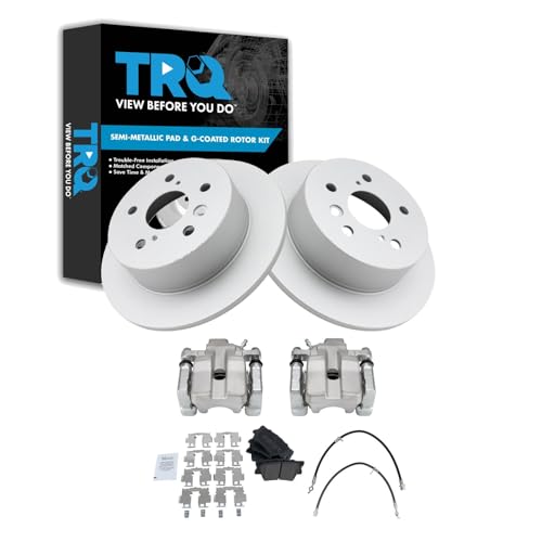 Image of TRQ Rear Brake Pad and Rotor Set Semi Metallic Coated Rotors Calipers Compatible with 2007-2012 Lexus ES350 2008-2012 Toyota Avalon 2007-2011 Camry