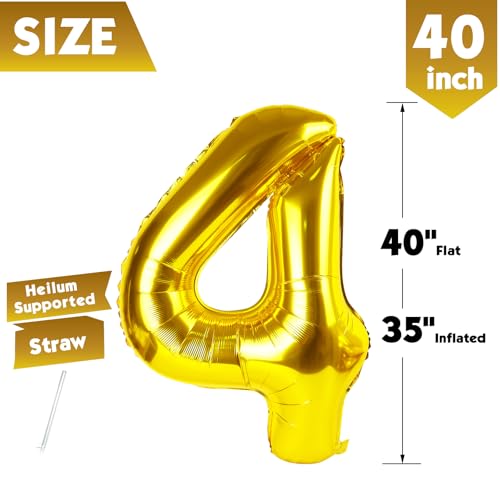 Image of 40 Inch Gold Number 4 Balloon Birthday Party Decorations for Men & Women