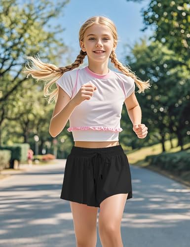 Image of BOOPH Girls Flowy Shorts Kids Athletic Butterfly Shorts with Pockets 2-in-1