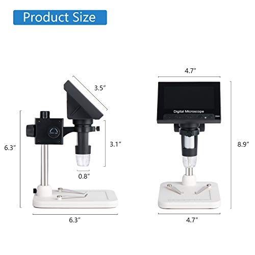 ESAKO 4.3 inch Digital Microscope 1000X Magnification USB Microscope 2000mAh Rechargeable Battery 32GB for Kids Students