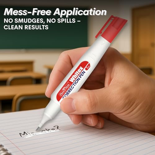 Image of Soni Officemate Correction Pen - 7ml| Pack of 10 | Instant Dry | Quick Dry | 1mm Precision Metal tip | High Opacity White Fluid
